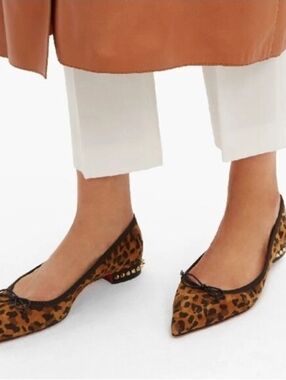 Christian Louboutin Hall Flat Leopard Caramel Brown Pointed Toe Ballerina Sz 9